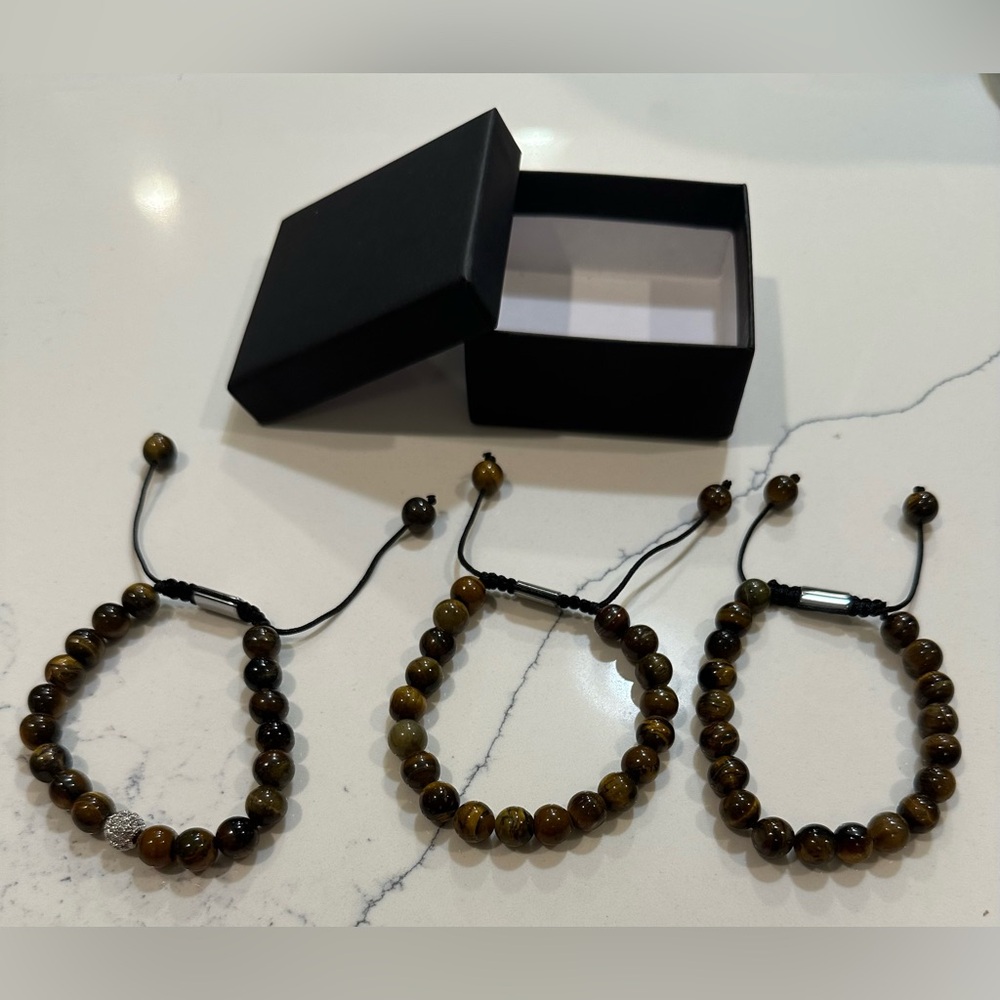 Three (3) Adjustable Tiger Eye Bracelets in a Box